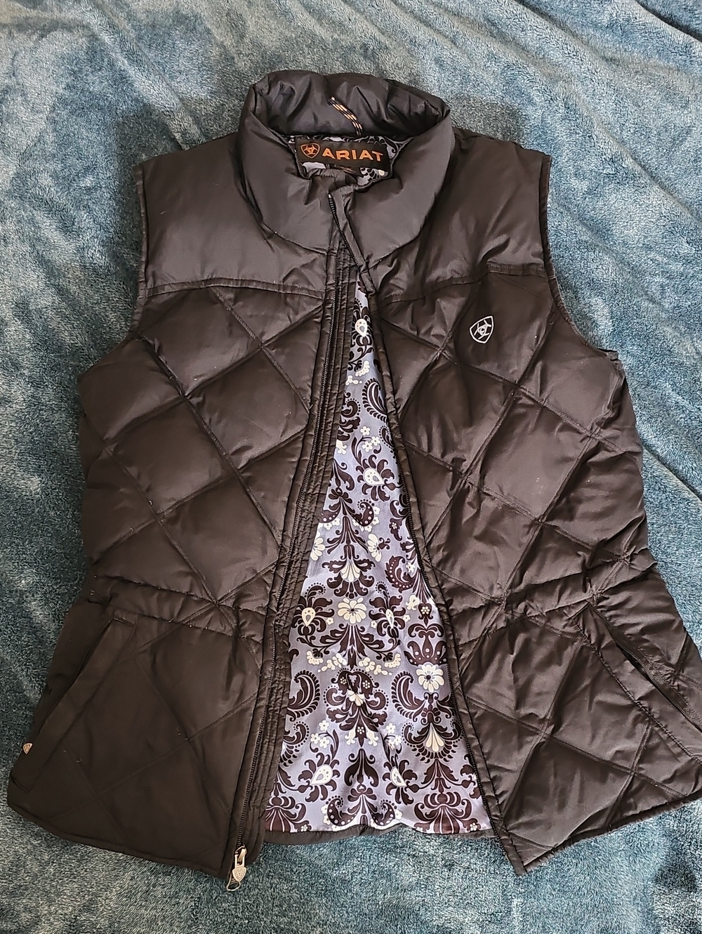 Ariat Women's Black Quilted Puffer Vest with Patterned Lining